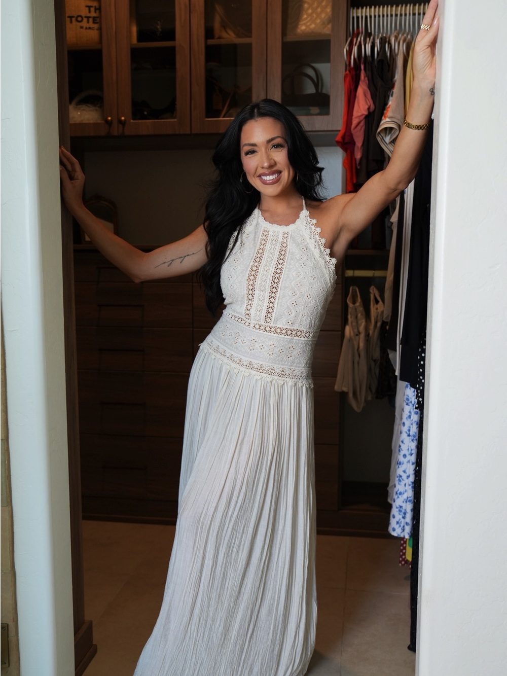 Zara Women's White Crochet Halter Maxi Dress